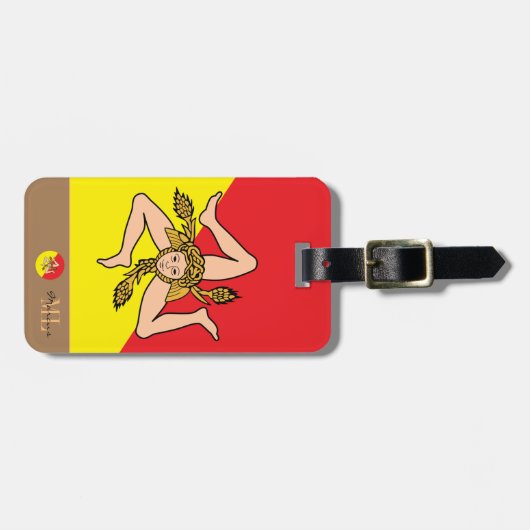 シチリア国旗&シチリアモノグラムの ラゲッジタグ (正面横)