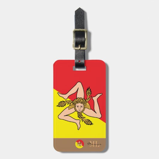 シチリア国旗&シチリアモノグラムの ラゲッジタグ (正面縦)