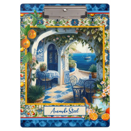 シチリア地中海のの柑橘類の青いタイル クリップボード