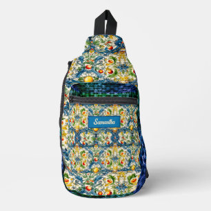 シチリア地中海のの柑橘類の青いタイル スリングバッグ