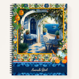 シチリア地中海のの柑橘類の青いタイル ノートブック