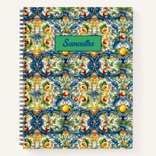 シチリア地中海のの柑橘類の青いタイル ノートブック (正面)