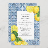 シチリア地中海のブルーレモンブライダルシャワー 招待状 (正面/裏面)