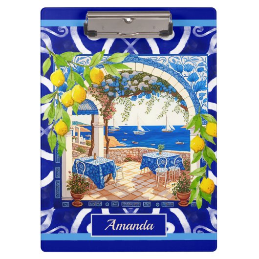 シチリア地中海のマジョリカの青瓦 クリップボード (正面)