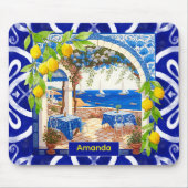 シチリア地中海のマジョリカの青瓦 マウスパッド (正面)