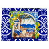 シチリア地中海のマジョリカの青瓦 ラージペーパーバッグ (裏面)