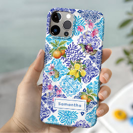 シチリア地中海スタイルの柑橘類のタイル模様 iPhone 15ケース