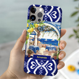 シチリア地中海マヨリカ焼柑橘ブルータイル iPhone 15ケース