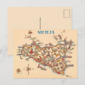 シチリア島のイラスト入りヴィンテージ地図ポストカード ポストカード (正面/裏面)