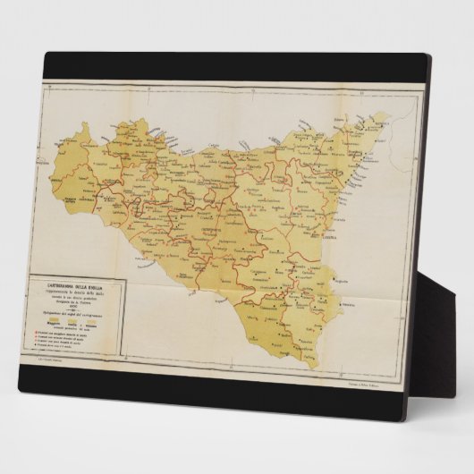 シチリア島のマフィア活動の地図1900 フォトプラーク (側面)