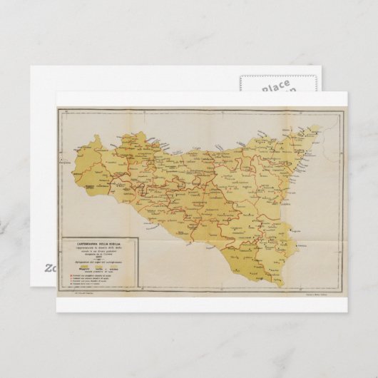 シチリア島のマフィア活動の地図1900 ポストカード (正面/裏面)