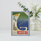 シチリア島のメッシーナ港ヴィンテージイタリアン旅行広告 ポストカード (スタンド正面)