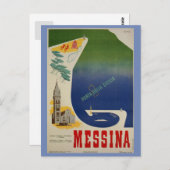 シチリア島のメッシーナ港ヴィンテージイタリアン旅行広告 ポストカード (正面/裏面)