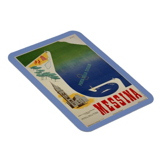 シチリア島のメッシーナ港ヴィンテージイタリアン旅行広告 マグネット (右側)