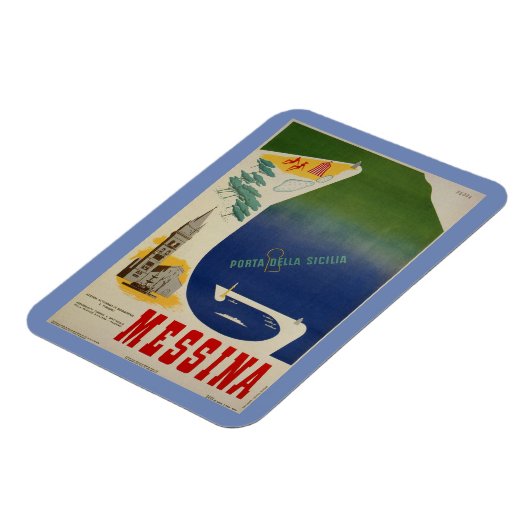 シチリア島のメッシーナ港ヴィンテージイタリアン旅行広告 マグネット (左側)