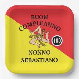 シチリア島の旗 Buon Compleanno または Anniversario ペーパープレート