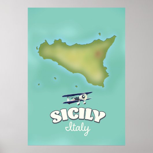 シチリア島イタリアのビンテージ風地図 ポスター (正面)