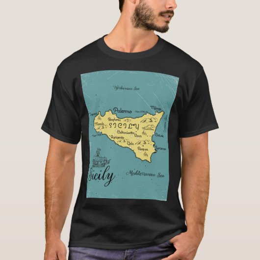 シチリア島ビンテージ航海地図 Tシャツ (正面)