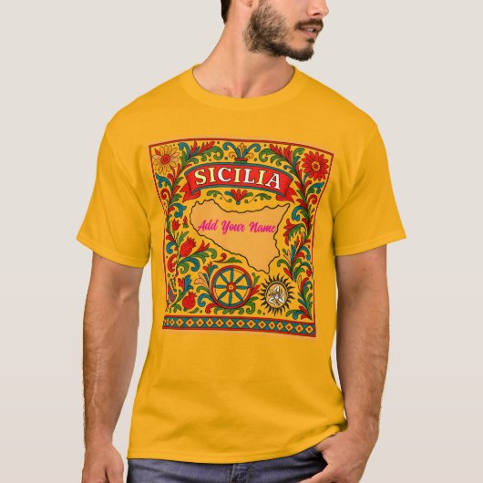 シチリア島 シチリアデザイン(名前をカスタマイズ可能) Tシャツ (正面)