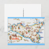 シチリア島 ヴィンテージ地図 ポストカード (正面/裏面)