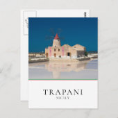 シチリア州トラパニのサリナにある風車と塩 ポストカード (正面/裏面)