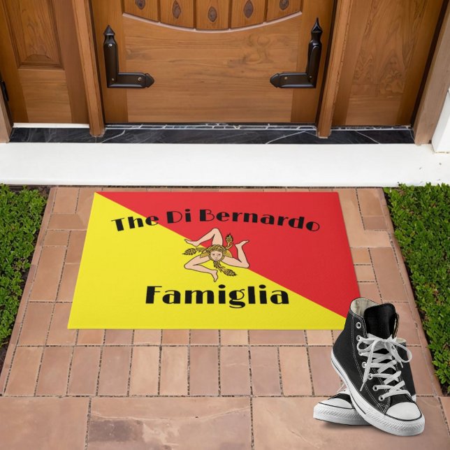 シチリア州家族歓迎マット国旗 ドアマット (Flag of Sicily Sicilian Family
Personalized Welcome Mat)