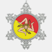 シチリア州旗とペーター雪の結晶オーナメント スノーフレークピューターオーナメント (正面)