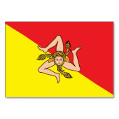 シチリア州旗を持つ愛国的なテーブルカード テーブルナンバー (正面)