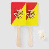 シチリア州旗を持つ愛国的なハンドファンのセット ハンドファン (正面&裏面)