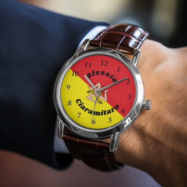 シチリア州旗トリナクリパーソナライズされたア 腕時計 (Flag of Sicily Sicilian Flag Trinacria Watch
Orologio Con Bandiera Siciliana)