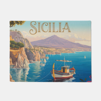シチリア・イタリアのヴィンテージ・スタイルの旅行ポスター ドアマット