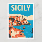 シチリア イタリア ヴィンテージ 旅行 イラスト ポストカード (正面)