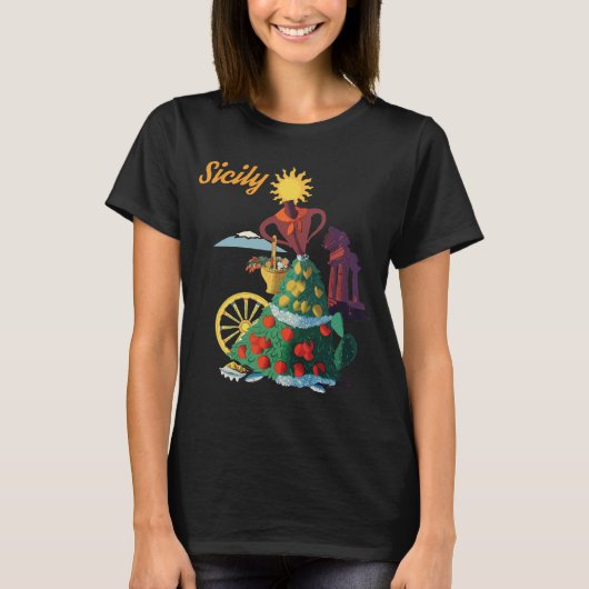 シチリア イタリア 太陽と果物 レトロ トラベル Tシャツ (正面)