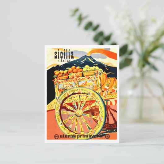 シチリア,イタリア,果物のキャリッジ,ヴィンテージ ポストカード (スタンド正面)