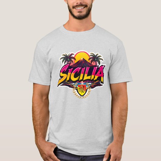シチリア エトナ山 デザイン Tシャツ (正面)