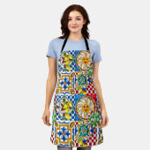 シチリア，マジョリカ，タイル，レモン エプロン (着用した状態)