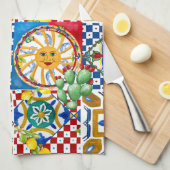 シチリア,マジョリカ,タイル,レモン キッチンタオル (四つ折り)