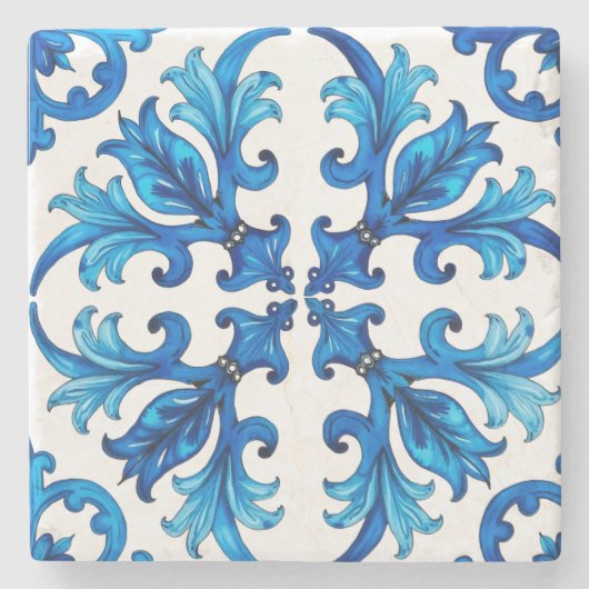 シチリア、夏、レモン、モザイク、ブルー、 ストーンコースター (正面)