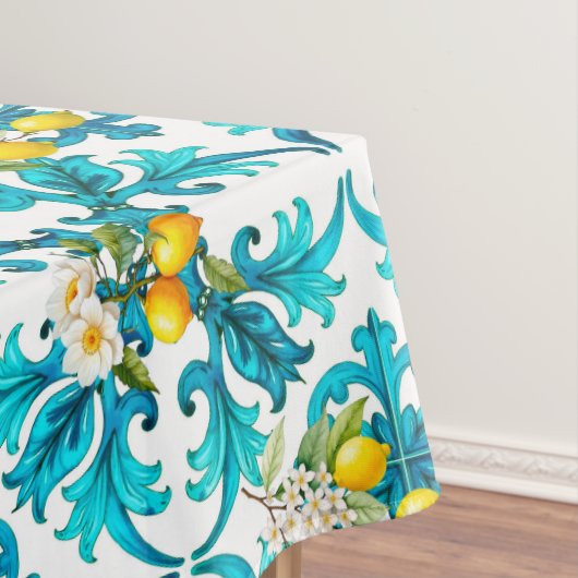 シチリア、夏、レモン、モザイク、ブルー、 テーブルクロス (インサイチュ)