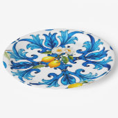 シチリア、夏、レモン、モザイク、ブルー、 ペーパープレート (アングル)