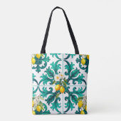 シチリア、夏、レモン、モザイク、緑、 トートバッグ (裏面)