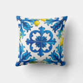 シチリア，夏，レモン，モザイク，青 クッション (裏面)
