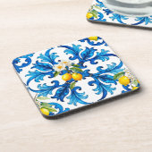 シチリア，夏，レモン，モザイク，青 コースター (左側)