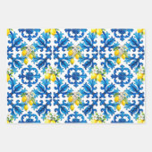 シチリア，夏，レモン，モザイク，青 ラッピングペーパーシート (正面3)