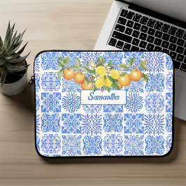 シチリア 青 黄色 シトラス 地中海 azulejo ラップトップスリーブ
