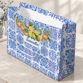 シチリア 青 黄色 シトラス 地中海 azulejo ラージペーパーバッグ