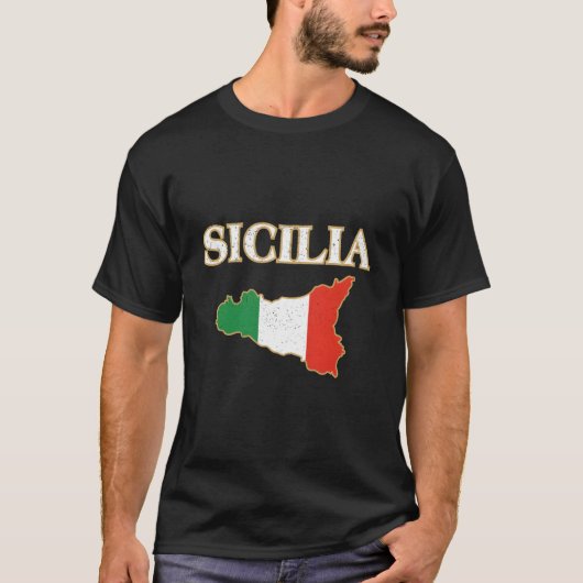 シチリイタリアンアの地図シチリア Tシャツ (正面)