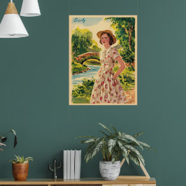 シチリイタリアンーヴィンテージの女性50年代 ポスター