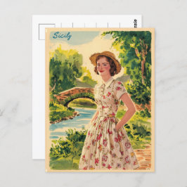 シチリイタリアンーヴィンテージの女性50年代 ポストカード