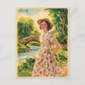 シチリイタリアンーヴィンテージの女性50年代 ポストカード (正面)